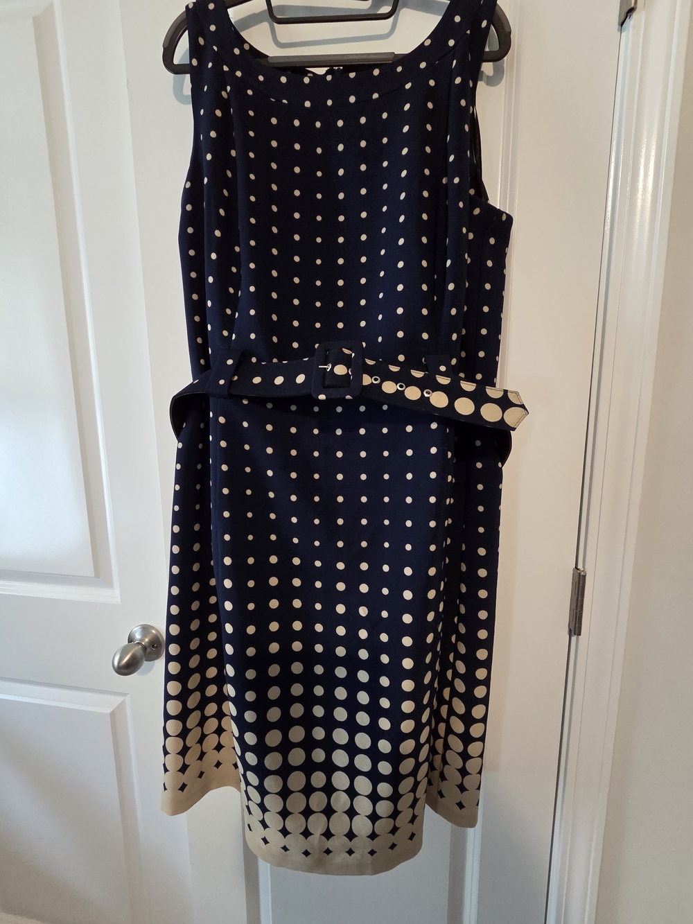Voir Voir Navy and Cream Polka Dot Midi Dress with Belt